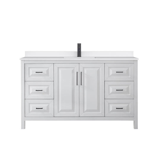 Wyndham Collection Daria 60" Single Bathroom Vanity in White, White Quartz Countertop, Undermount Square Sink (1-Hole), Matte Black Trim