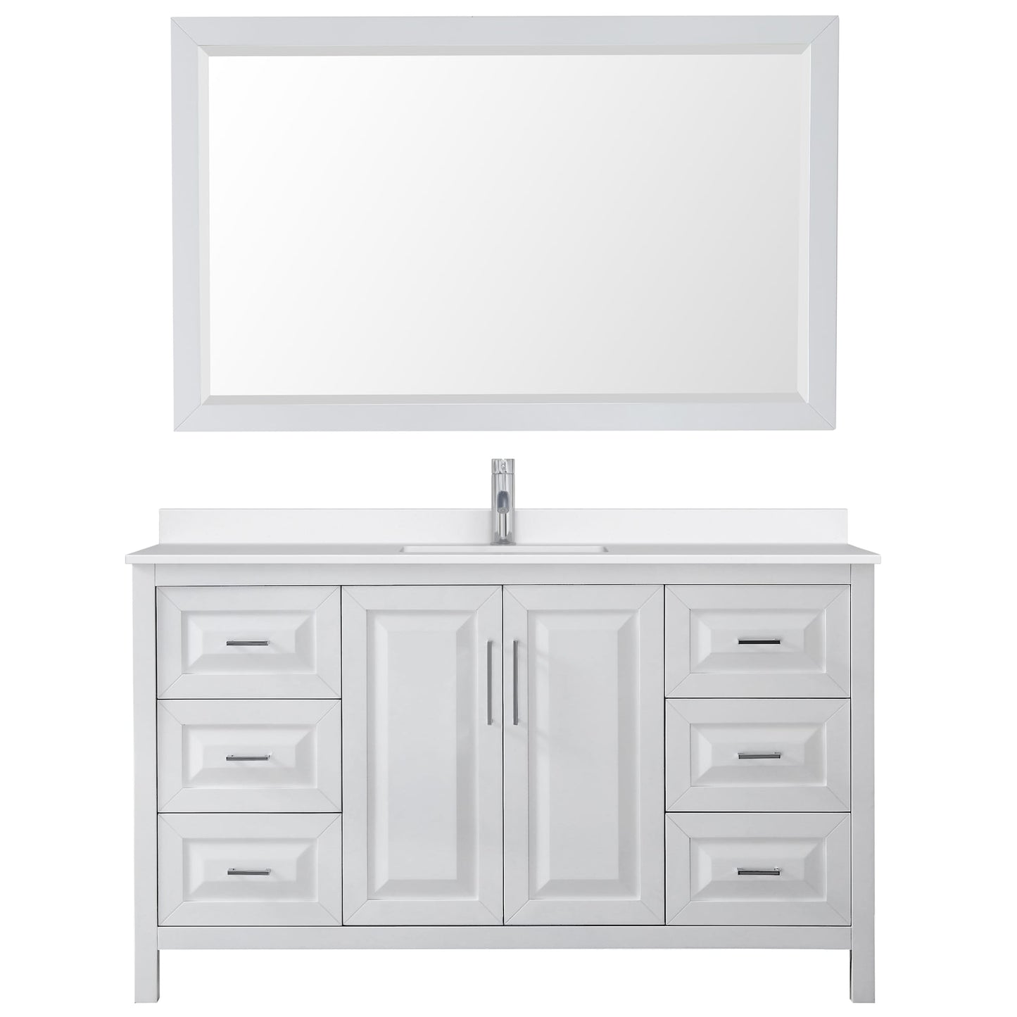 Wyndham Collection Daria 60" Single Bathroom Vanity in White, White Quartz Countertop, Undermount Square Sink (1-Hole), Polished Chrome Trim, 58" Mirror