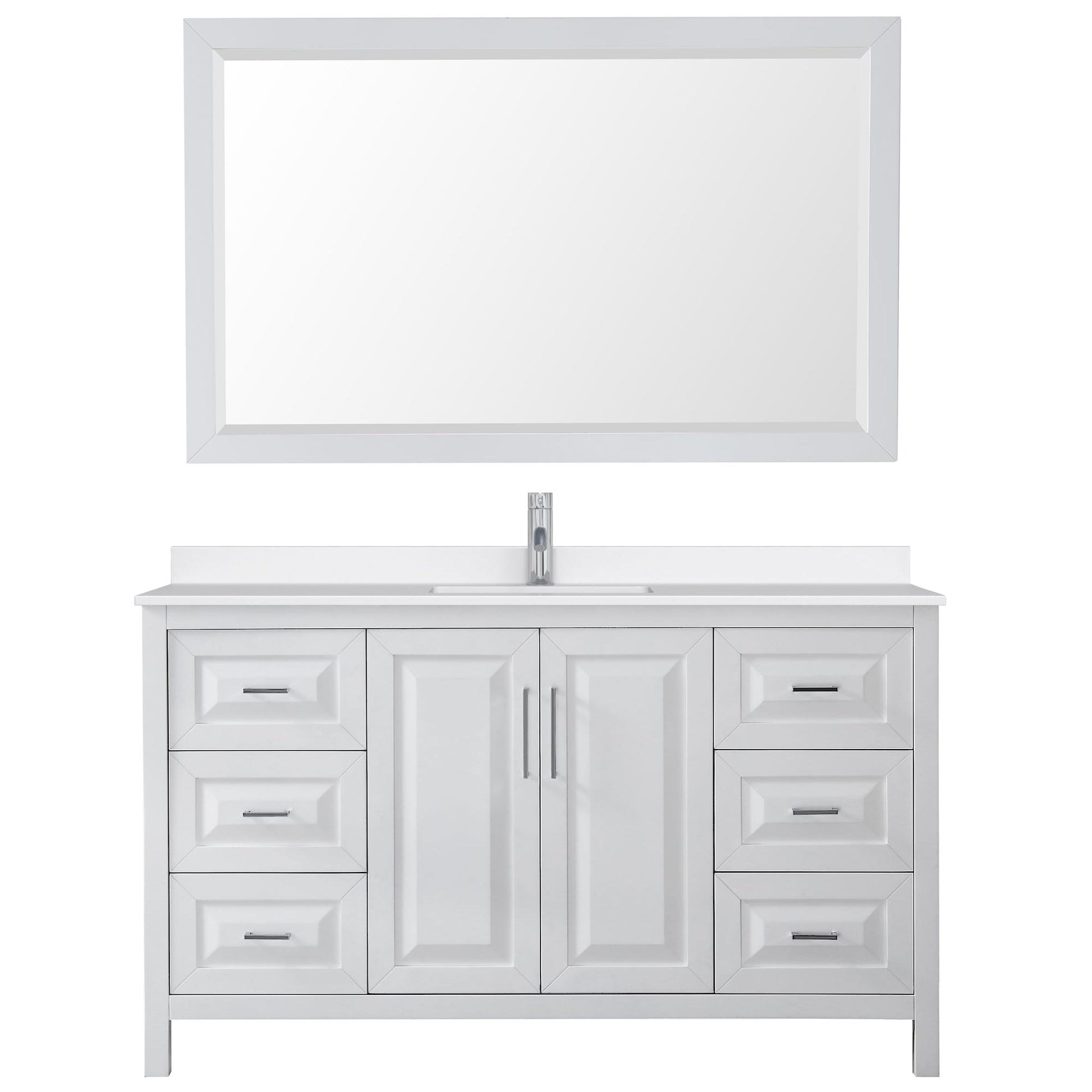 Wyndham Collection Daria 60" Single Bathroom Vanity in White, White Quartz Countertop, Undermount Square Sink (1-Hole), Polished Chrome Trim, 58" Mirror