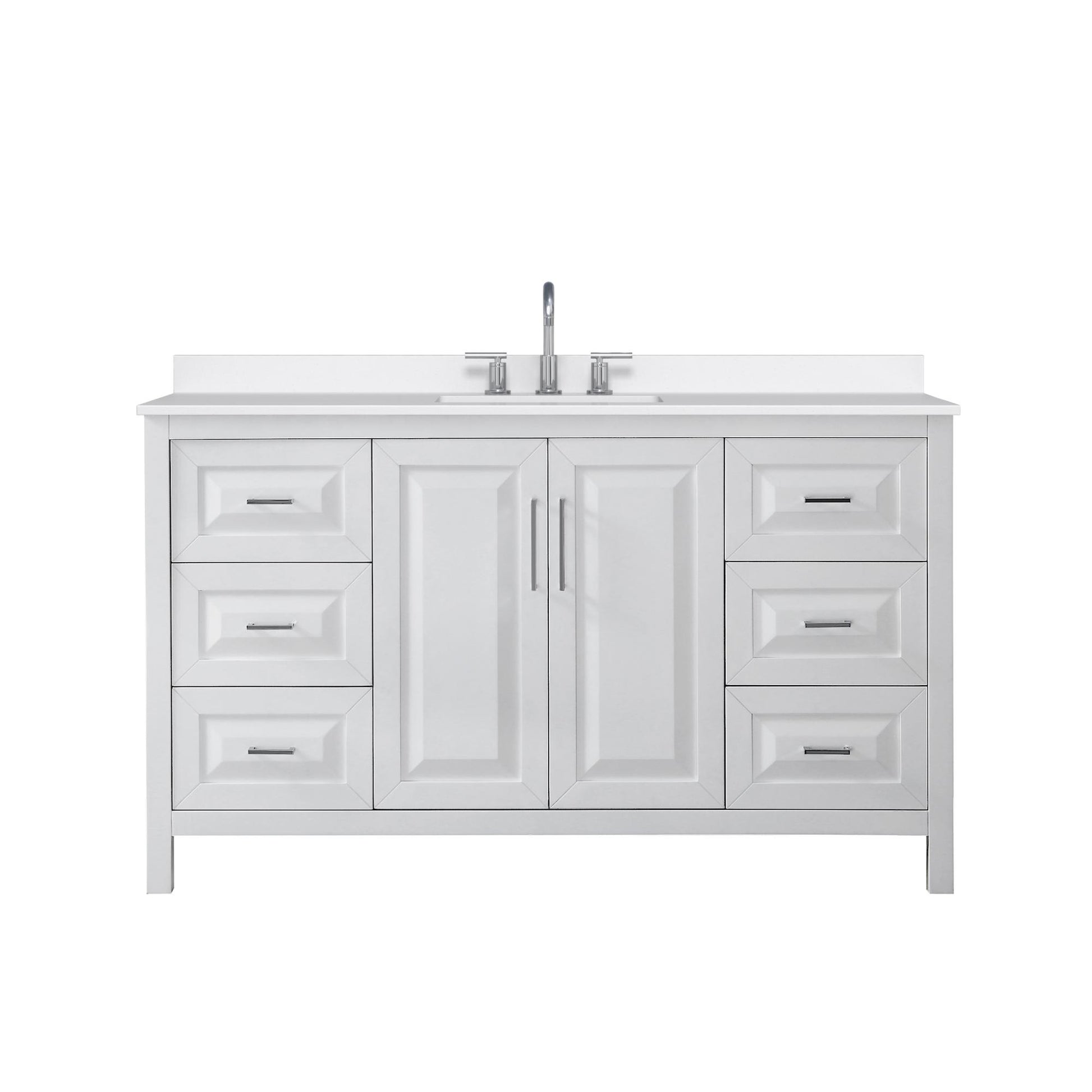 Wyndham Collection Daria 60" Single Bathroom Vanity in White, White Quartz Countertop, Undermount Square Sink (3-Hole), Polished Chrome Trim