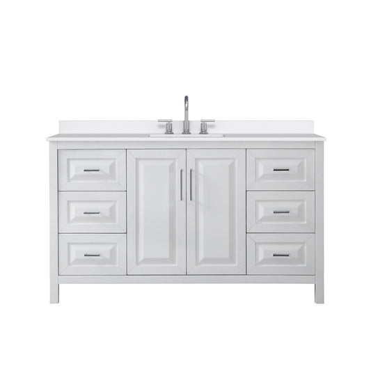 Wyndham Collection Daria 60" Single Bathroom Vanity in White, White Quartz Countertop, Undermount Square Sink (3-Hole), Polished Chrome Trim