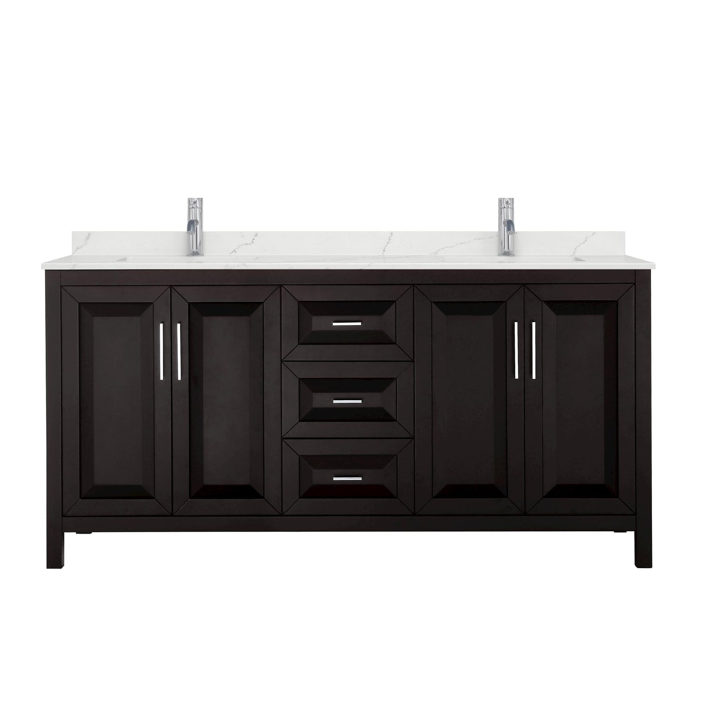 Wyndham Collection Daria 72" Double Bathroom Vanity in Dark Espresso, Giotto Quartz Countertop, Undermount Square Sinks (1-Hole), Polished Chrome Trim