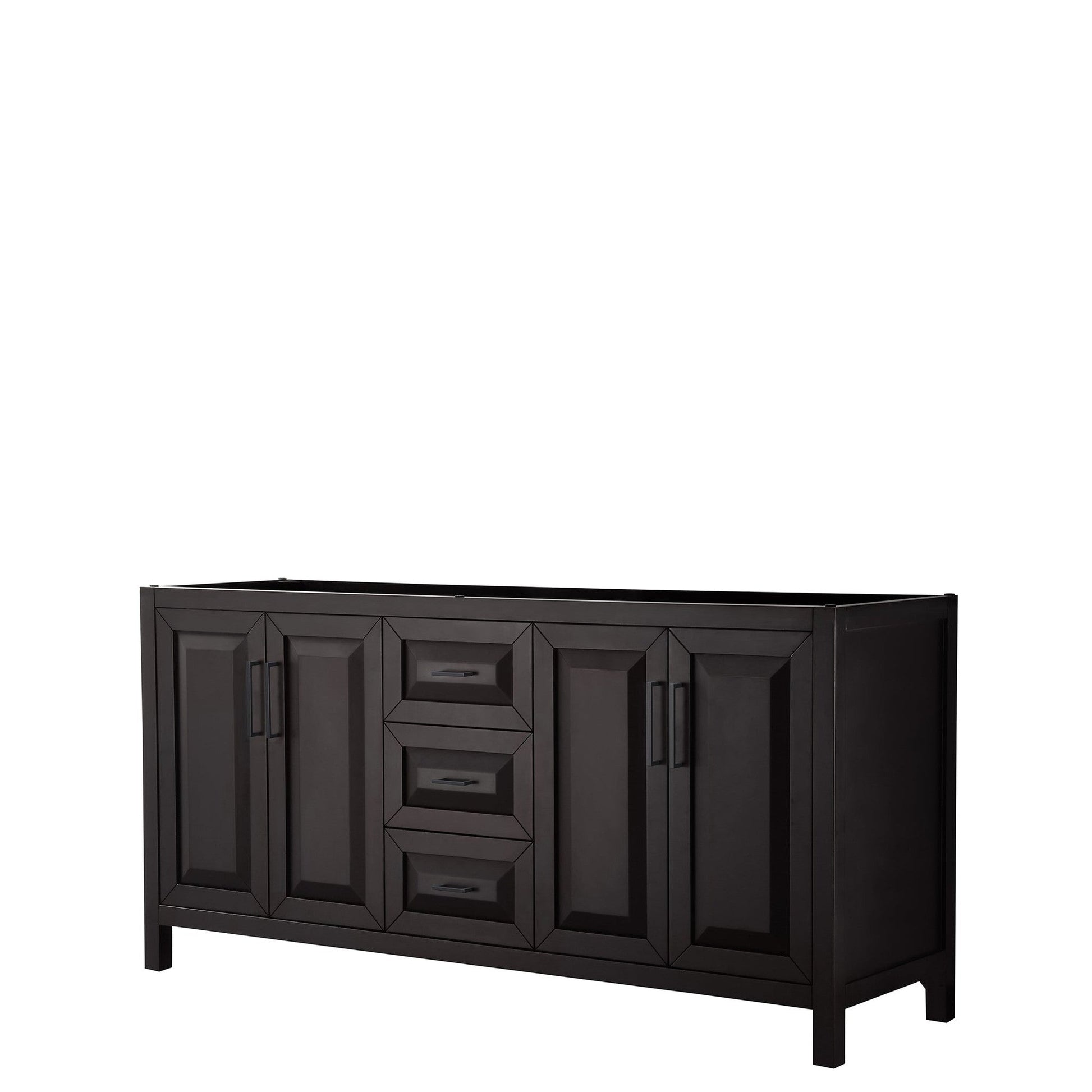Wyndham Collection Daria 72" Double Bathroom Vanity in Dark Espresso, No Countertop, No Sink, Matte Black Trim