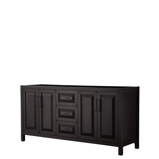 Wyndham Collection Daria 72" Double Bathroom Vanity in Dark Espresso, No Countertop, No Sink, Matte Black Trim