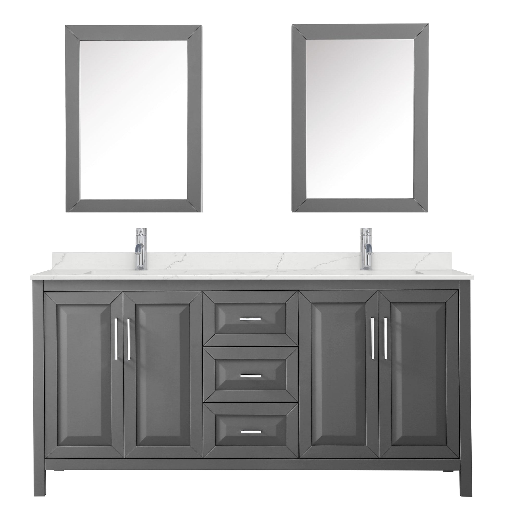 Wyndham Collection Daria 72" Double Bathroom Vanity in Dark Gray, Giotto Quartz Countertop, Undermount Square Sinks (1-Hole), Polished Chrome Trim, Medicine Cabinets