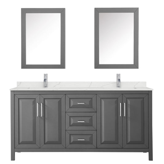 Wyndham Collection Daria 72" Double Bathroom Vanity in Dark Gray, Giotto Quartz Countertop, Undermount Square Sinks (1-Hole), Polished Chrome Trim, Medicine Cabinets