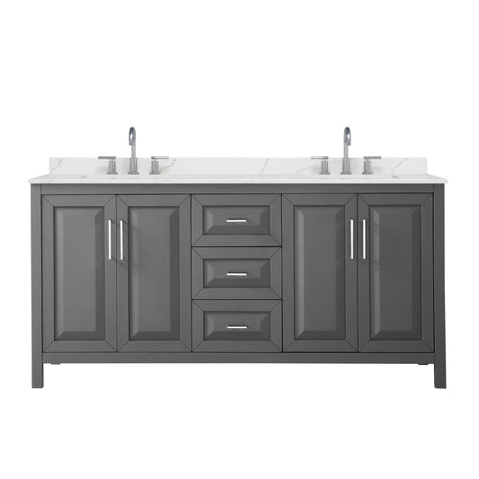 Wyndham Collection Daria 72" Double Bathroom Vanity in Dark Gray, Giotto Quartz Countertop, Undermount Square Sinks (3-Hole), Polished Chrome Trim