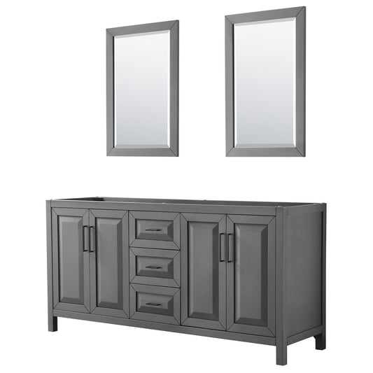 Wyndham Collection Daria 72" Double Bathroom Vanity in Dark Gray, No Countertop, No Sink, Matte Black Trim, 24" Mirrors