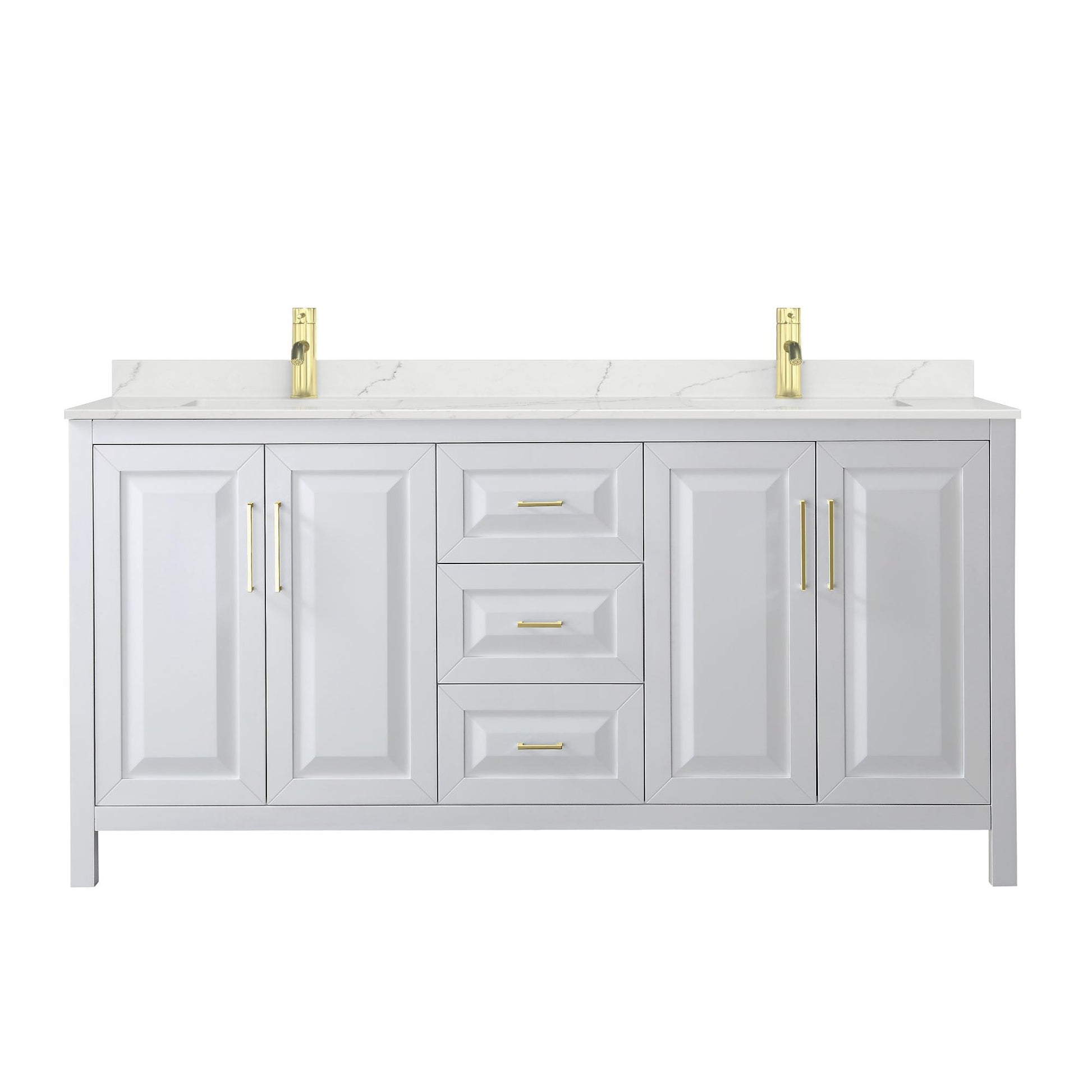 Wyndham Collection Daria 72" Double Bathroom Vanity in White, Giotto Quartz Countertop, Undermount Square Sinks (1-Hole), Brushed Gold Trim