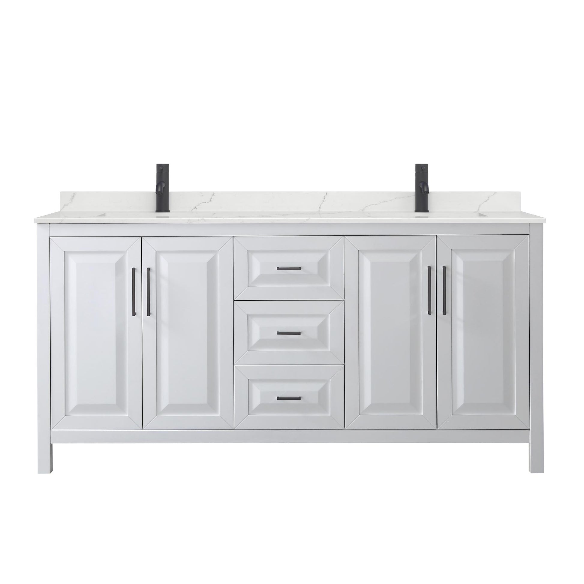 Wyndham Collection Daria 72" Double Bathroom Vanity in White, Giotto Quartz Countertop, Undermount Square Sinks (1-Hole), Matte Black Trim