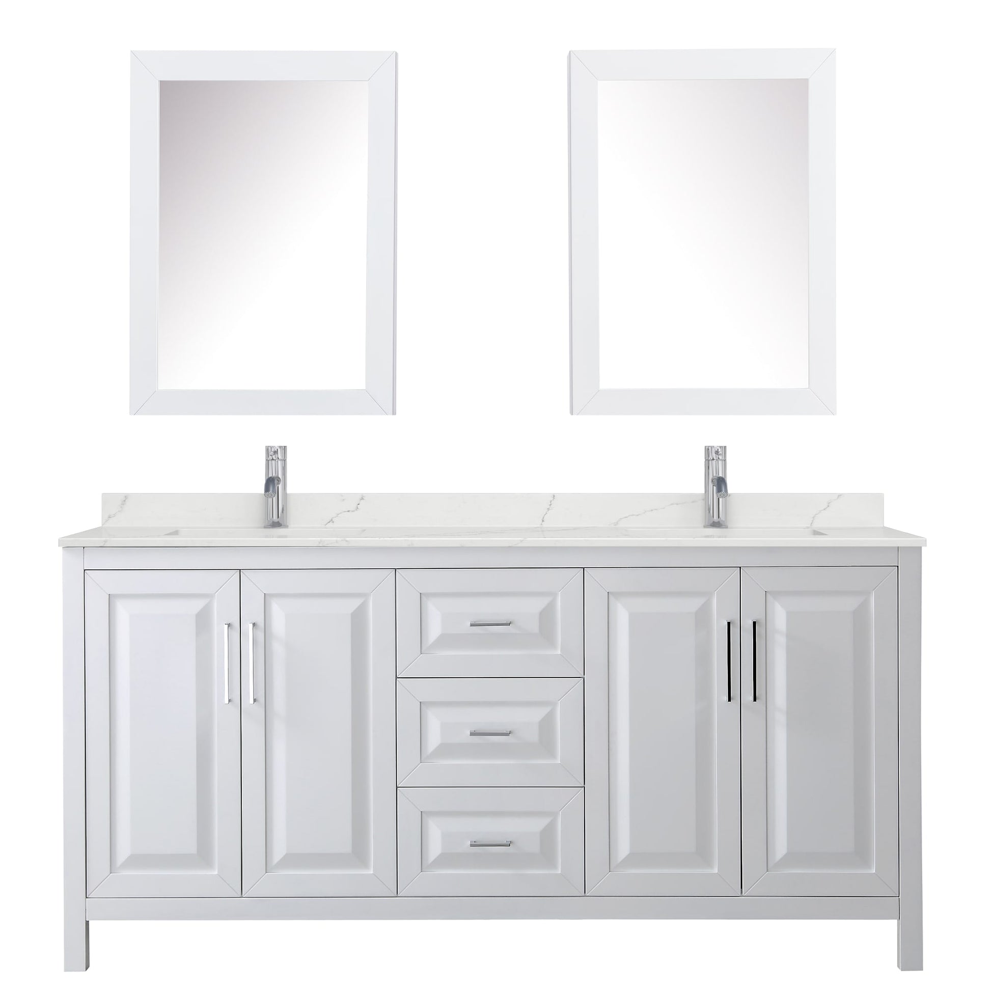 Wyndham Collection Daria 72" Double Bathroom Vanity in White, Giotto Quartz Countertop, Undermount Square Sinks (1-Hole), Polished Chrome Trim, Medicine Cabinets
