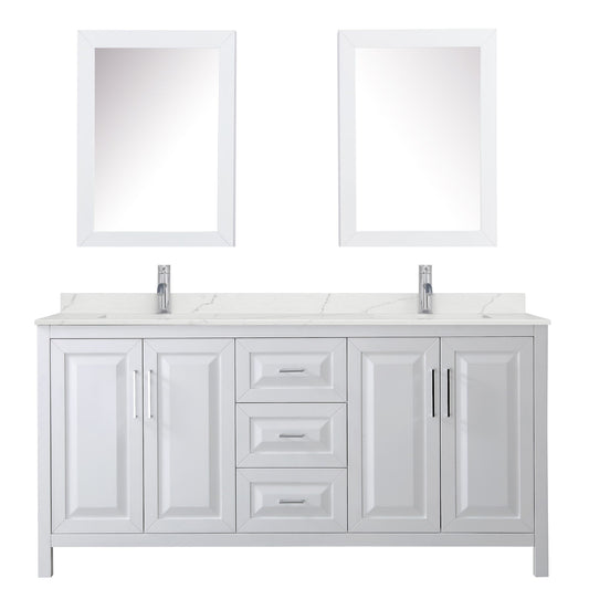 Wyndham Collection Daria 72" Double Bathroom Vanity in White, Giotto Quartz Countertop, Undermount Square Sinks (1-Hole), Polished Chrome Trim, Medicine Cabinets