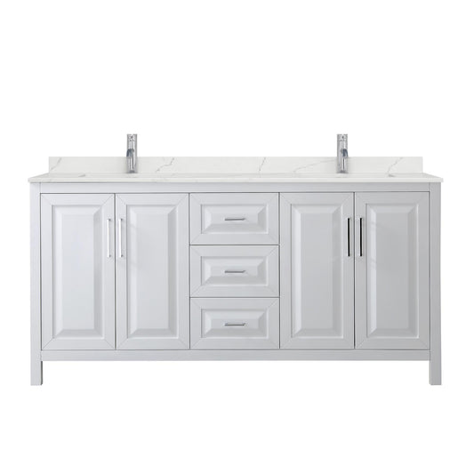 Wyndham Collection Daria 72" Double Bathroom Vanity in White, Giotto Quartz Countertop, Undermount Square Sinks (1-Hole), Polished Chrome Trim