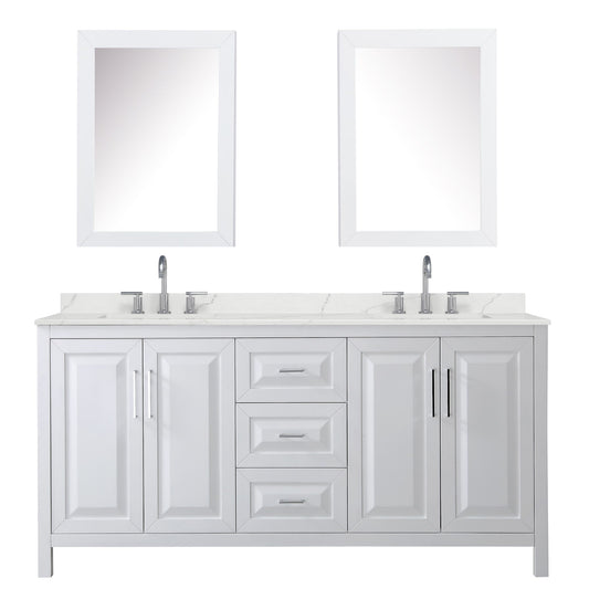 Wyndham Collection Daria 72" Double Bathroom Vanity in White, Giotto Quartz Countertop, Undermount Square Sinks (3-Hole), Polished Chrome Trim, Medicine Cabinets
