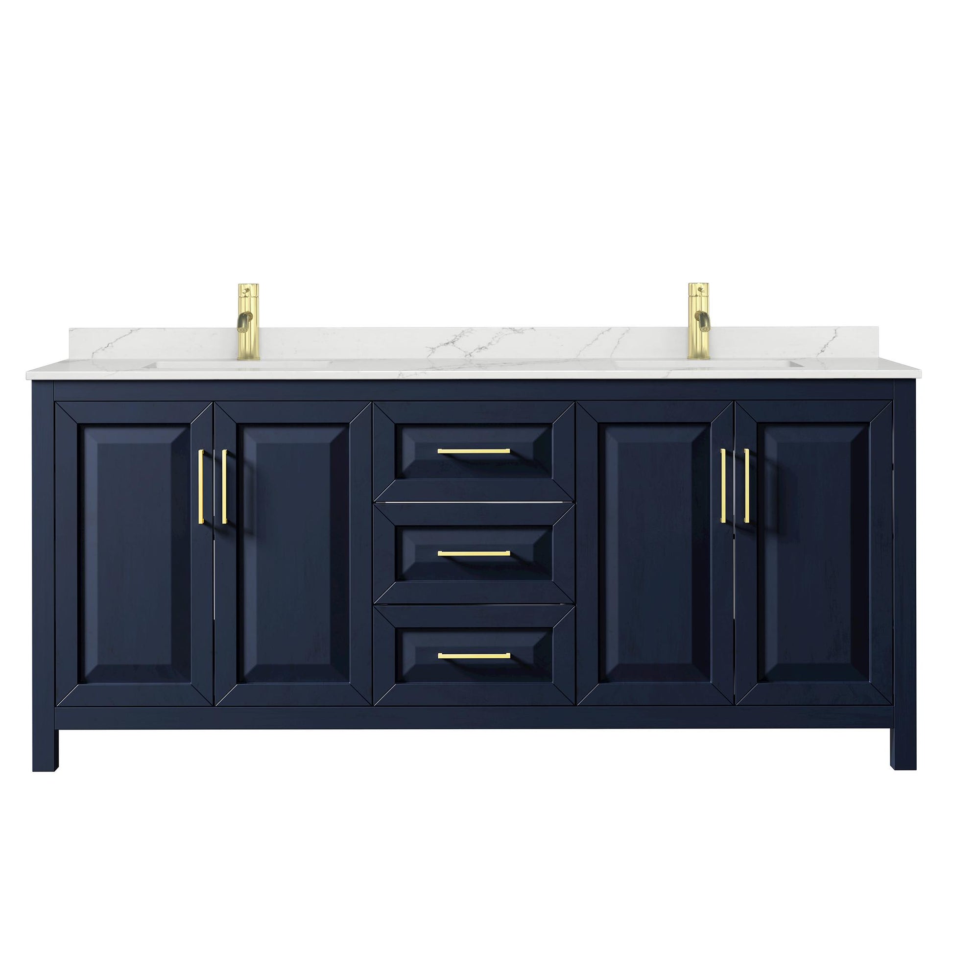 Wyndham Collection Daria 80" Double Bathroom Vanity in Dark Blue, Giotto Quartz Countertop, Undermount Square Sinks (1-Hole), Brushed Gold Trim