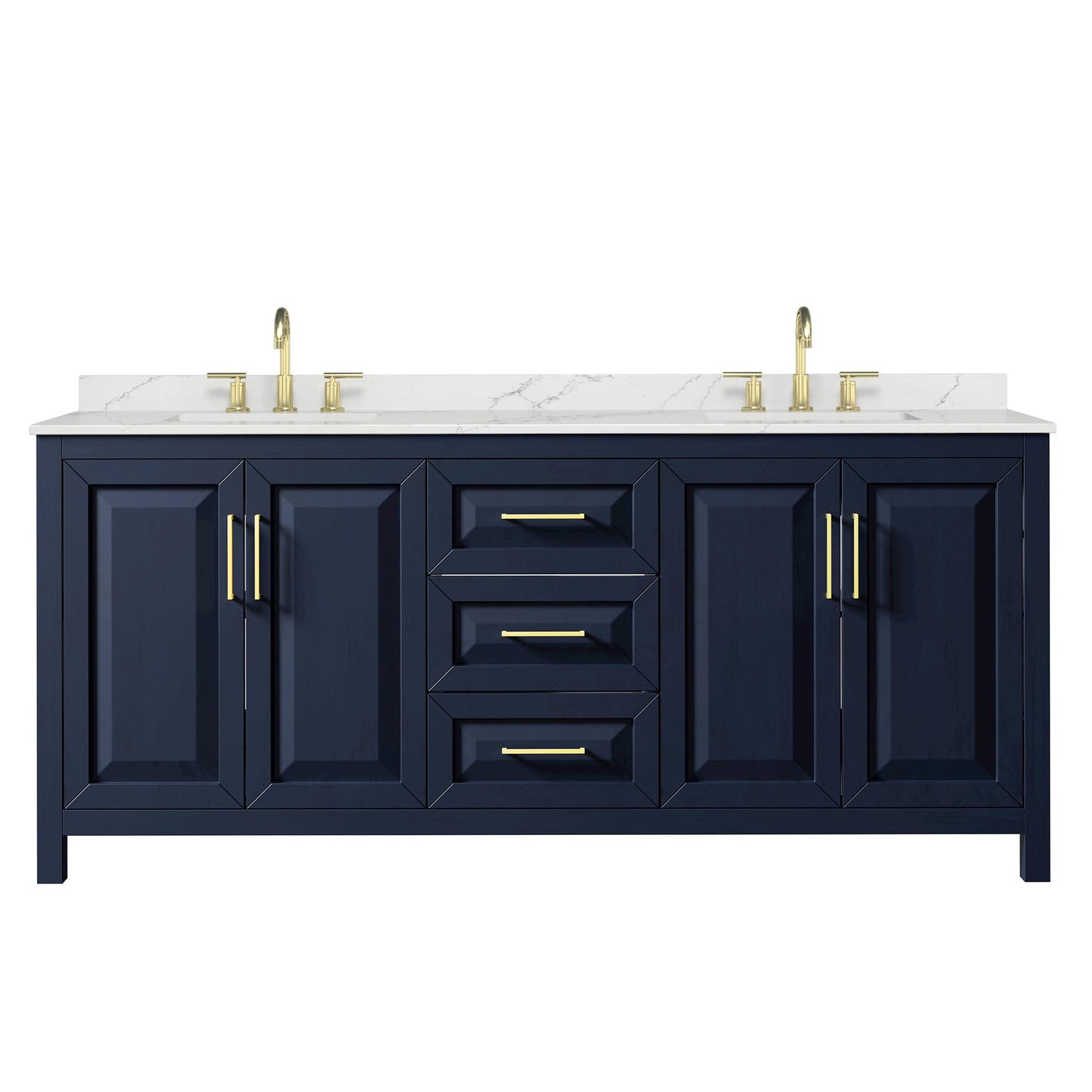 Wyndham Collection Daria 80" Double Bathroom Vanity in Dark Blue, Giotto Quartz Countertop, Undermount Square Sinks (3-Hole), Brushed Gold Trim