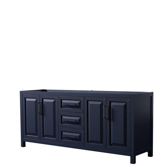 Wyndham Collection Daria 80" Double Bathroom Vanity in Dark Blue, No Countertop, No Sink, Matte Black Trim