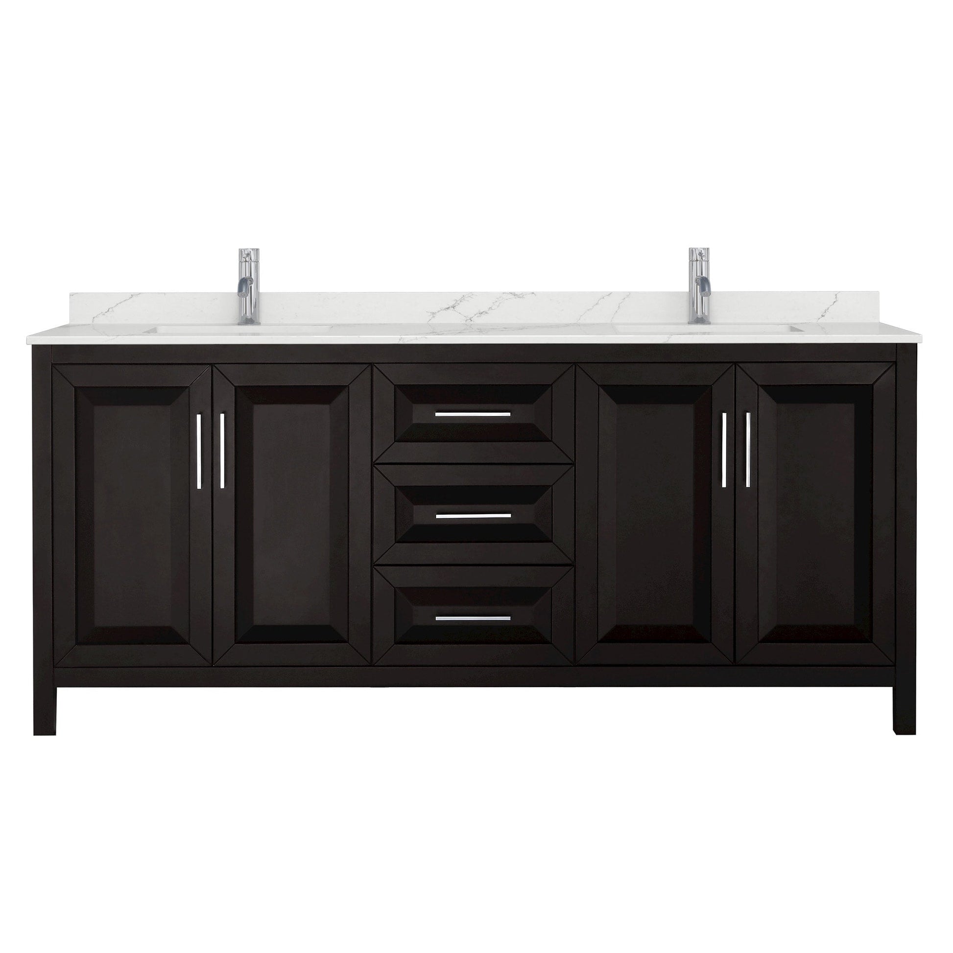 Wyndham Collection Daria 80" Double Bathroom Vanity in Dark Espresso, Giotto Quartz Countertop, Undermount Square Sinks (1-Hole), Polished Chrome Trim