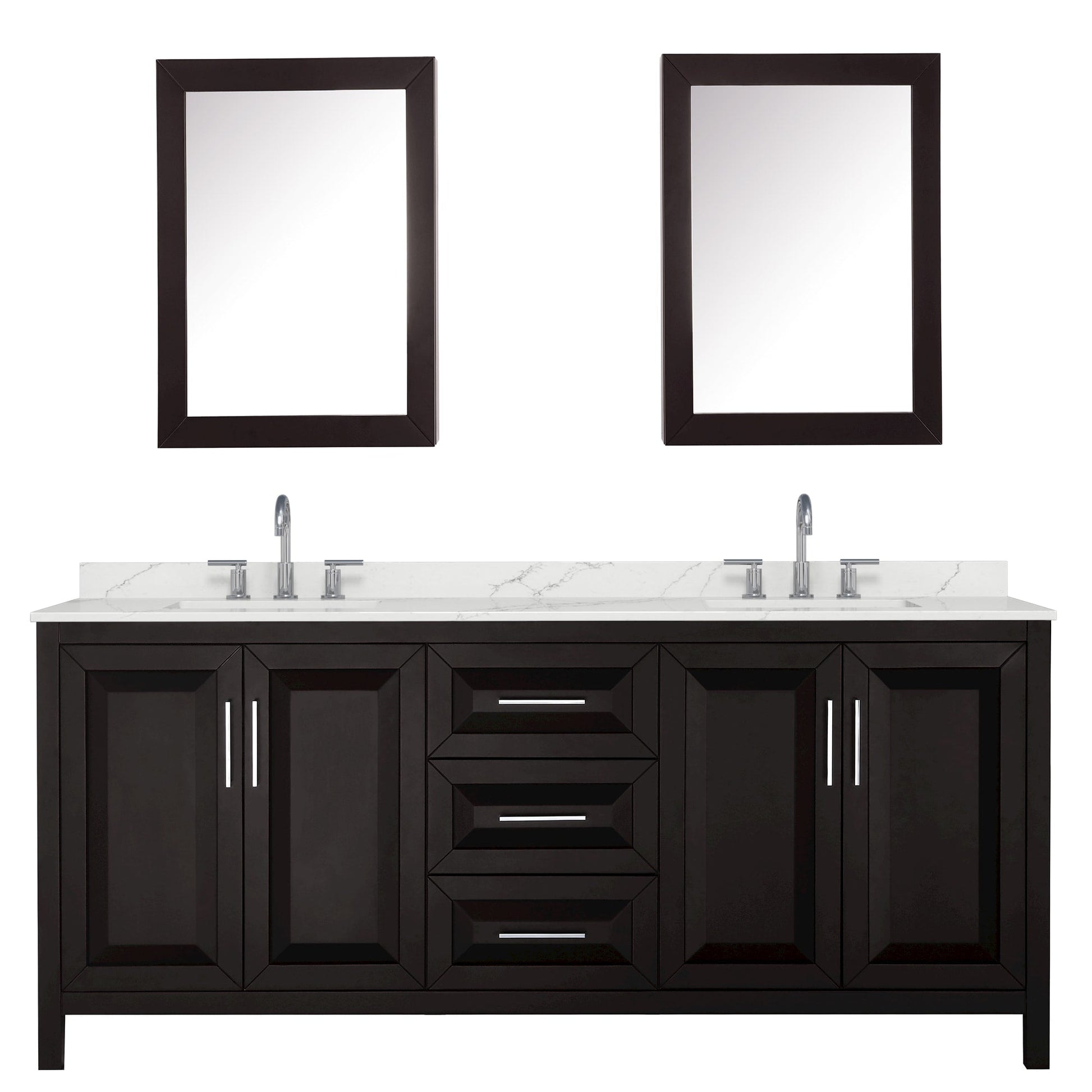 Wyndham Collection Daria 80" Double Bathroom Vanity in Dark Espresso, Giotto Quartz Countertop, Undermount Square Sinks (3-Hole), Polished Chrome Trim, Medicine Cabinets