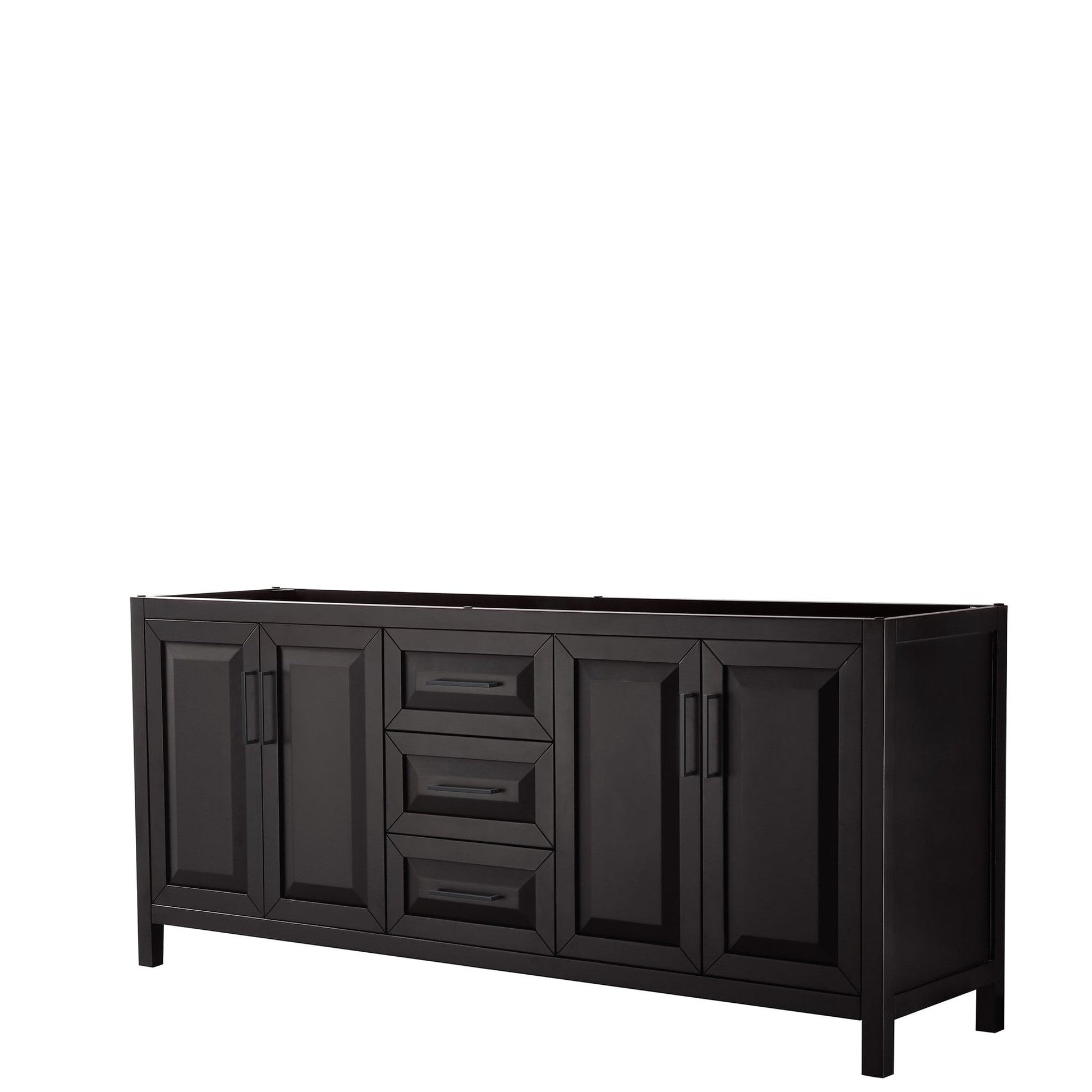 Wyndham Collection Daria 80" Double Bathroom Vanity in Dark Espresso, No Countertop, No Sink, Matte Black Trim
