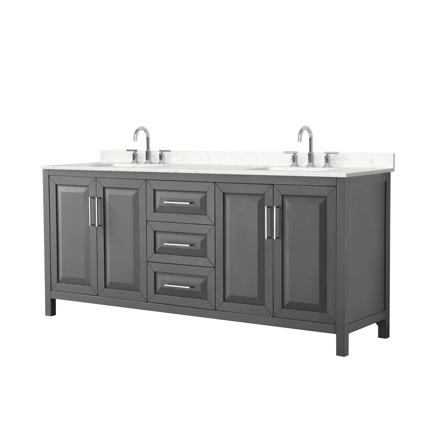 Wyndham Collection Daria 80" Double Bathroom Vanity in Dark Gray, Carrara Cultured Marble Countertop, Undermount Square Sinks (3-Hole), Polished Chrome Trim
