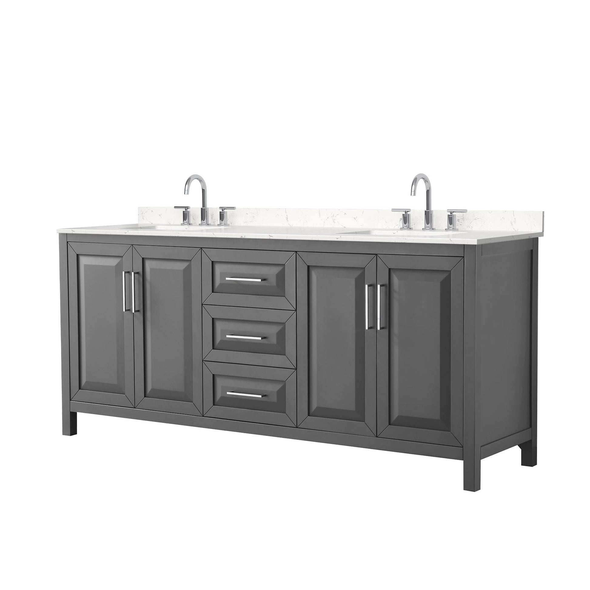 Wyndham Collection Daria 80" Double Bathroom Vanity in Dark Gray, Carrara Cultured Marble Countertop, Undermount Square Sinks (3-Hole), Polished Chrome Trim