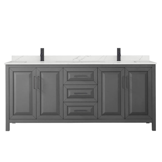 Wyndham Collection Daria 80" Double Bathroom Vanity in Dark Gray, Giotto Quartz Countertop, Undermount Square Sinks (1-Hole), Matte Black Trim