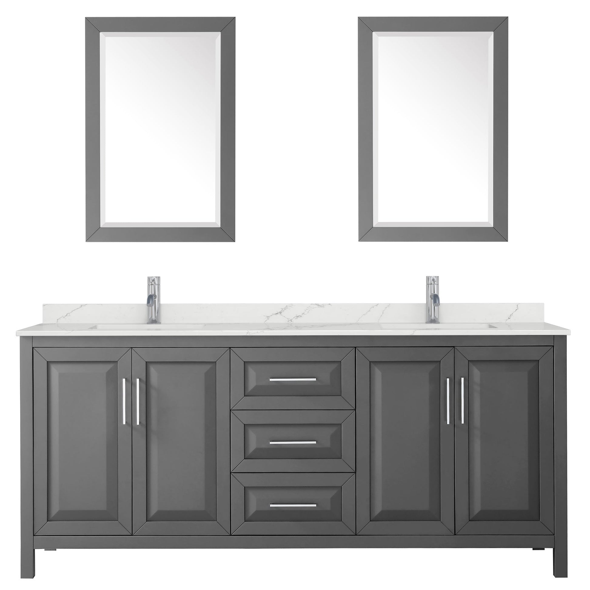 Wyndham Collection Daria 80" Double Bathroom Vanity in Dark Gray, Giotto Quartz Countertop, Undermount Square Sinks (1-Hole), Polished Chrome Trim, 24" Mirrors