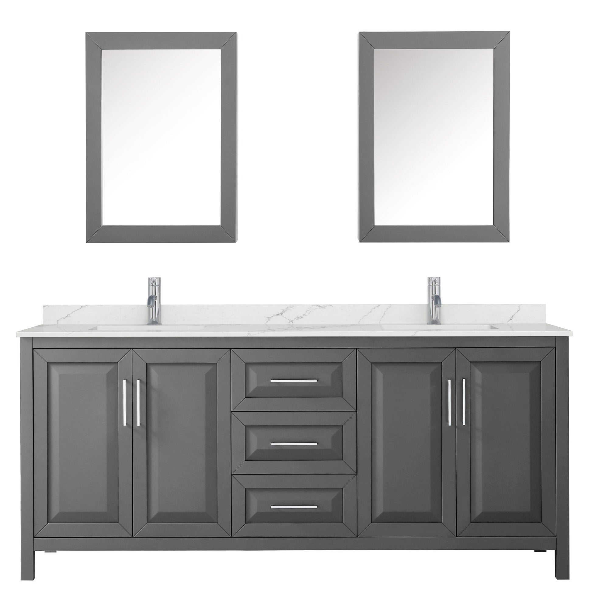 Wyndham Collection Daria 80" Double Bathroom Vanity in Dark Gray, Giotto Quartz Countertop, Undermount Square Sinks (1-Hole), Polished Chrome Trim, Medicine Cabinets