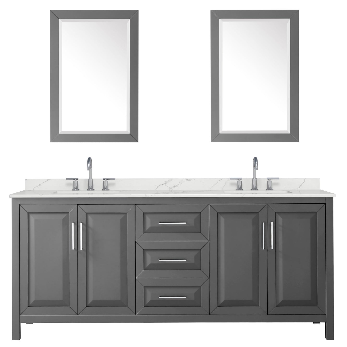 Wyndham Collection Daria 80" Double Bathroom Vanity in Dark Gray, Giotto Quartz Countertop, Undermount Square Sinks (3-Hole), Polished Chrome Trim, 24" Mirrors