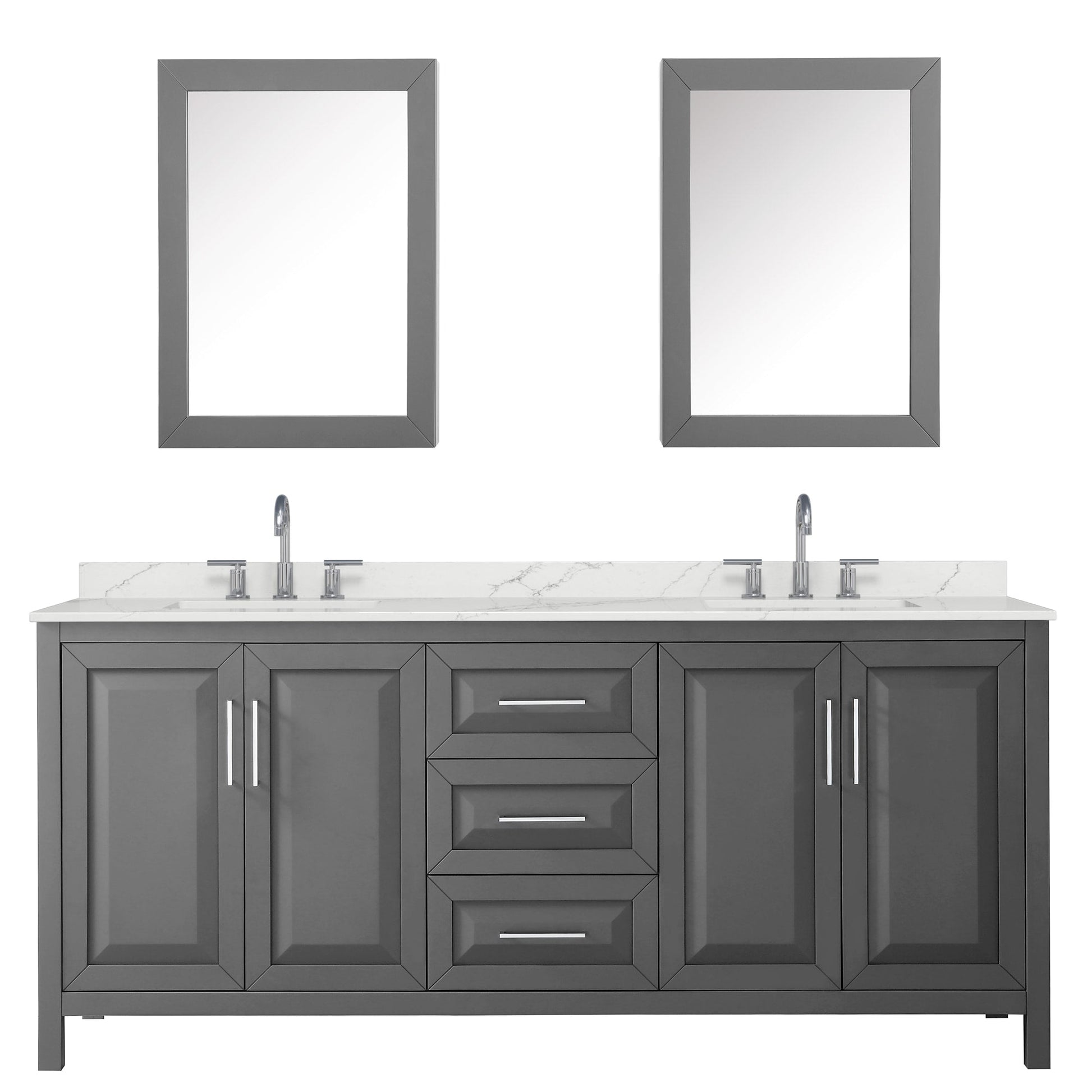 Wyndham Collection Daria 80" Double Bathroom Vanity in Dark Gray, Giotto Quartz Countertop, Undermount Square Sinks (3-Hole), Polished Chrome Trim, Medicine Cabinets