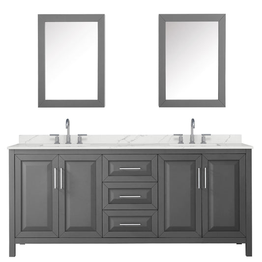 Wyndham Collection Daria 80" Double Bathroom Vanity in Dark Gray, Giotto Quartz Countertop, Undermount Square Sinks (3-Hole), Polished Chrome Trim, Medicine Cabinets
