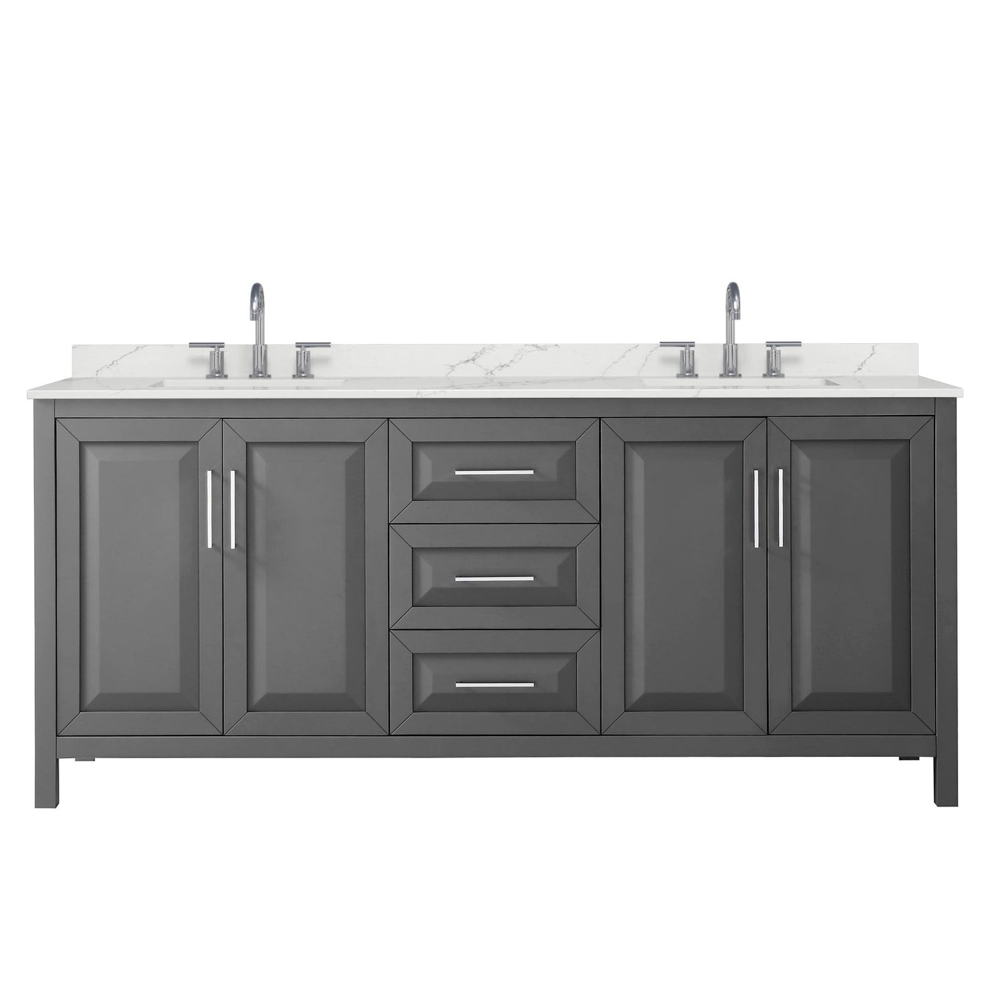 Wyndham Collection Daria 80" Double Bathroom Vanity in Dark Gray, Giotto Quartz Countertop, Undermount Square Sinks (3-Hole), Polished Chrome Trim