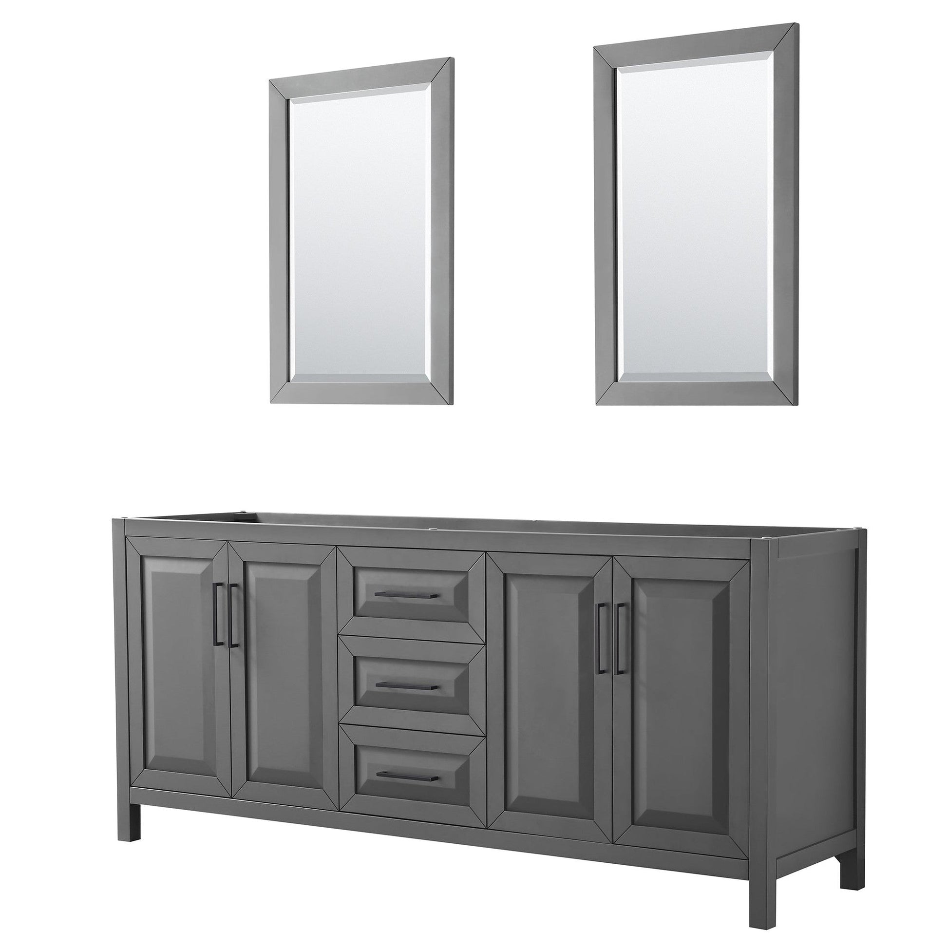 Wyndham Collection Daria 80" Double Bathroom Vanity in Dark Gray, No Countertop, No Sink, Matte Black Trim, 24" Mirrors