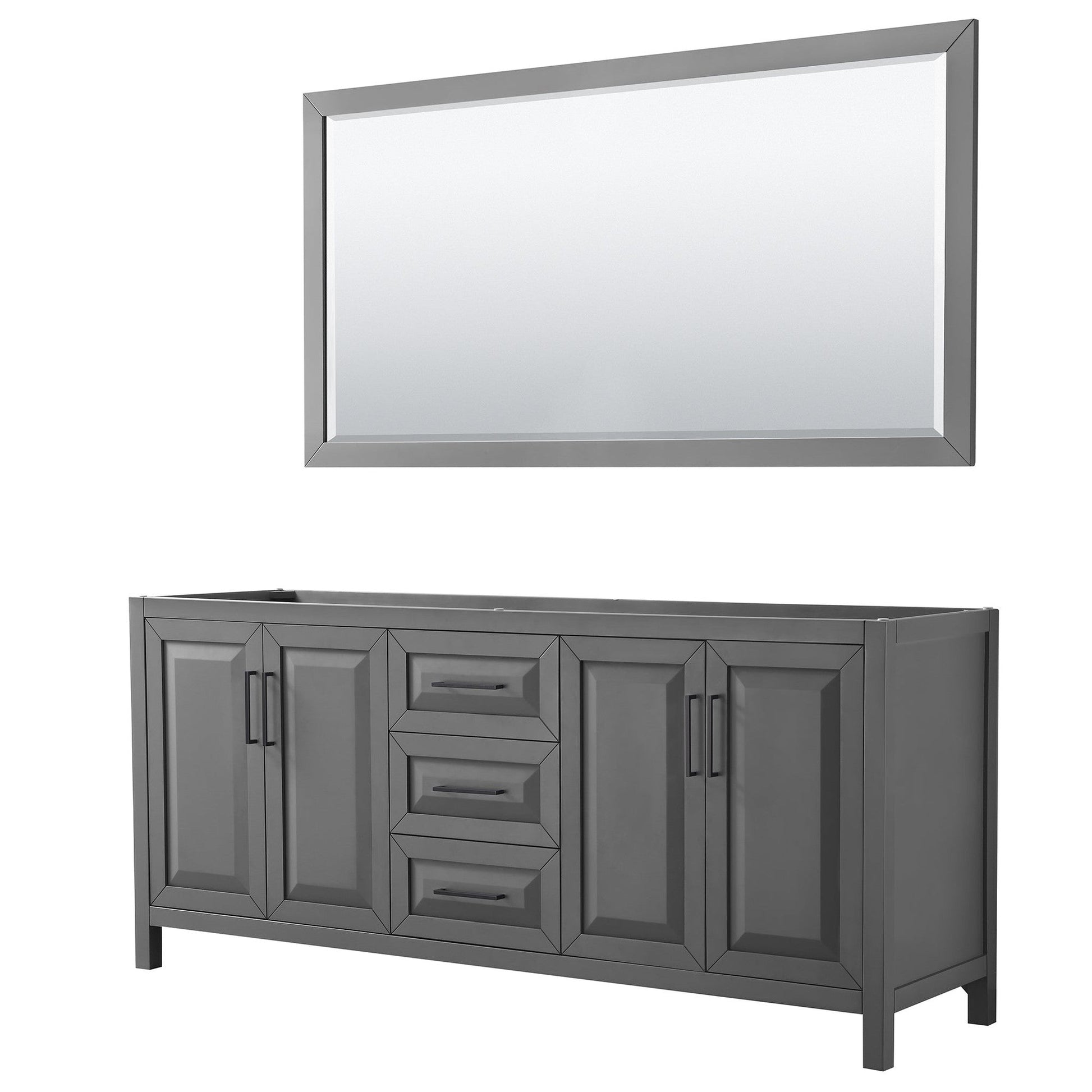 Wyndham Collection Daria 80" Double Bathroom Vanity in Dark Gray, No Countertop, No Sink, Matte Black Trim, 70" Mirror