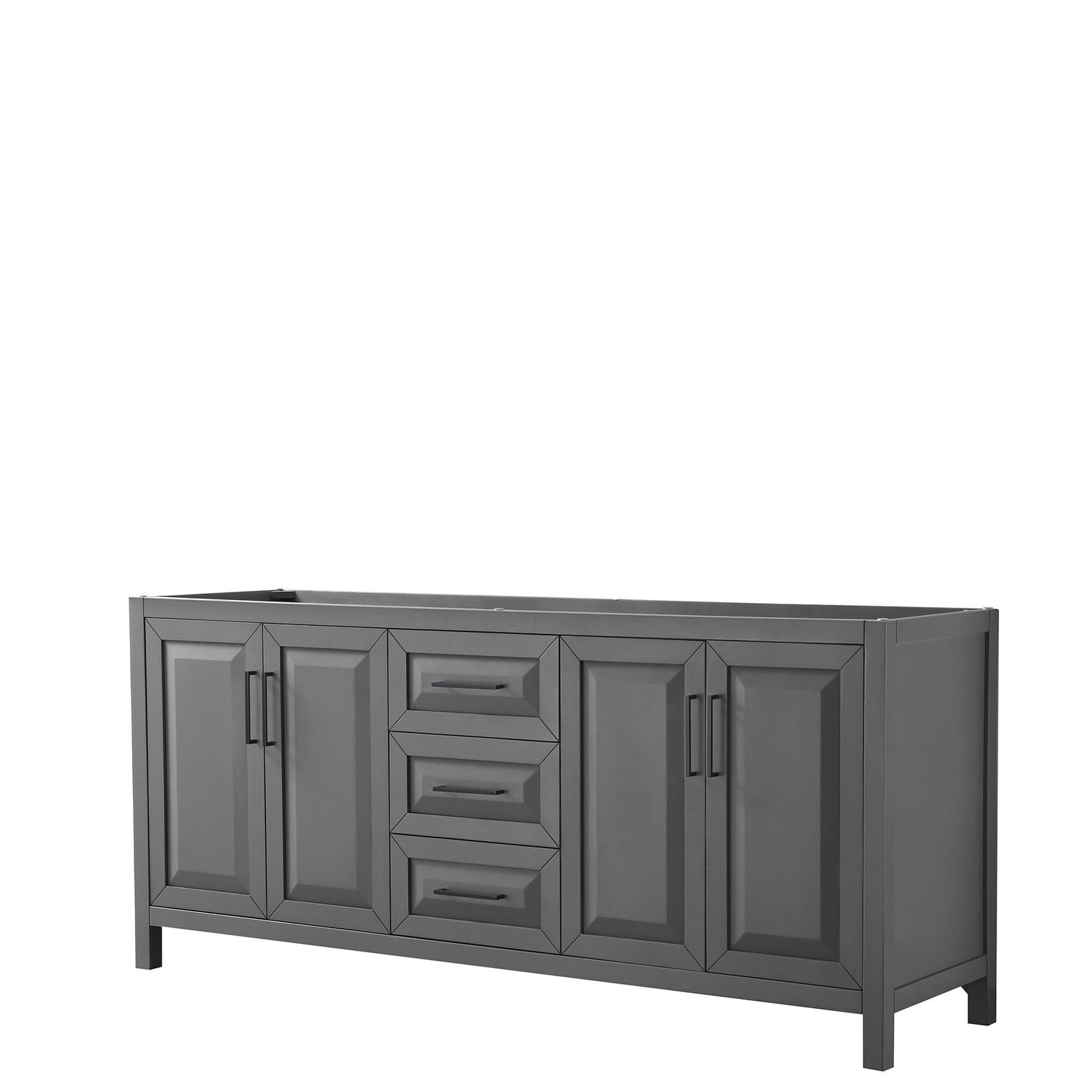 Wyndham Collection Daria 80" Double Bathroom Vanity in Dark Gray, No Countertop, No Sink, Matte Black Trim