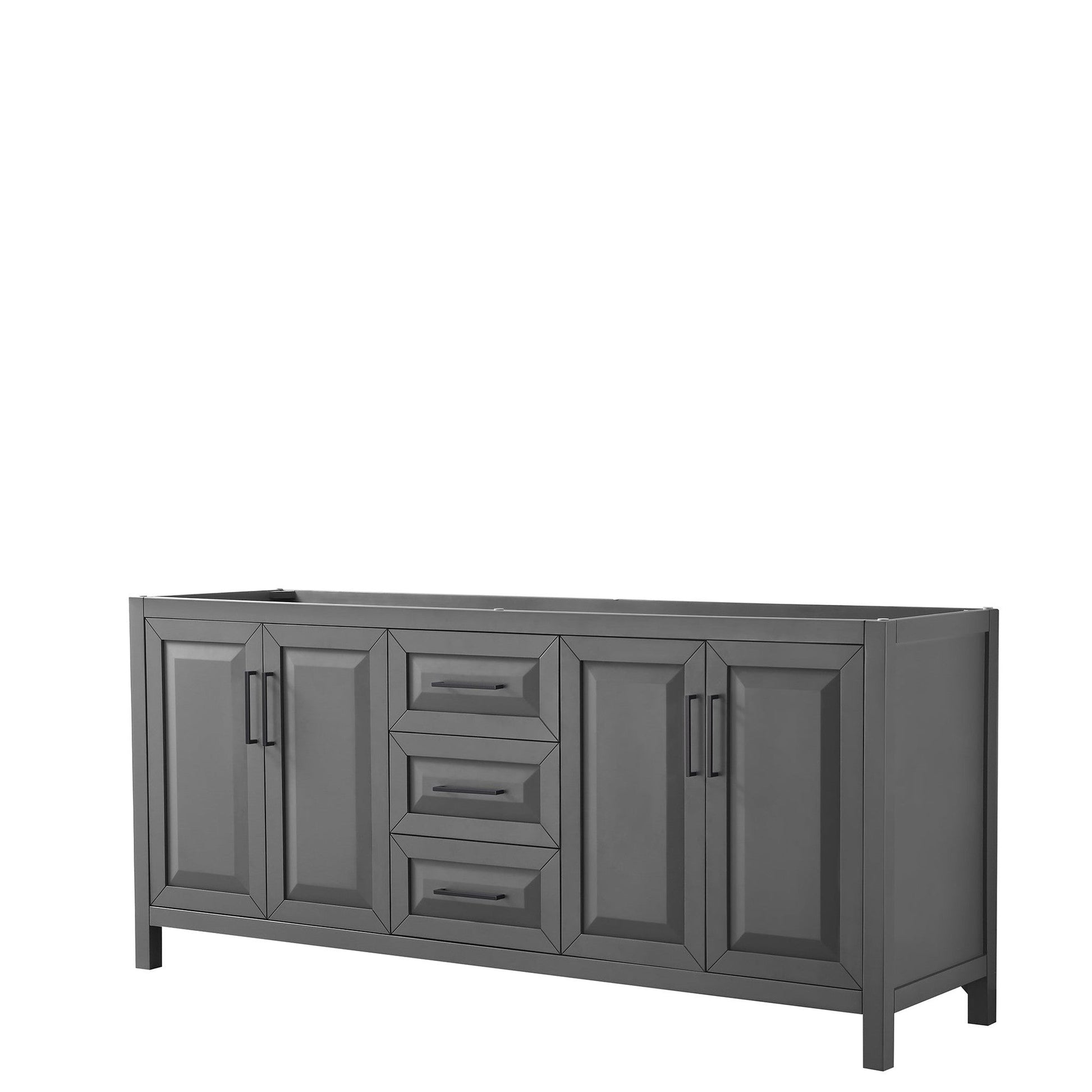 Wyndham Collection Daria 80" Double Bathroom Vanity in Dark Gray, No Countertop, No Sink, Matte Black Trim