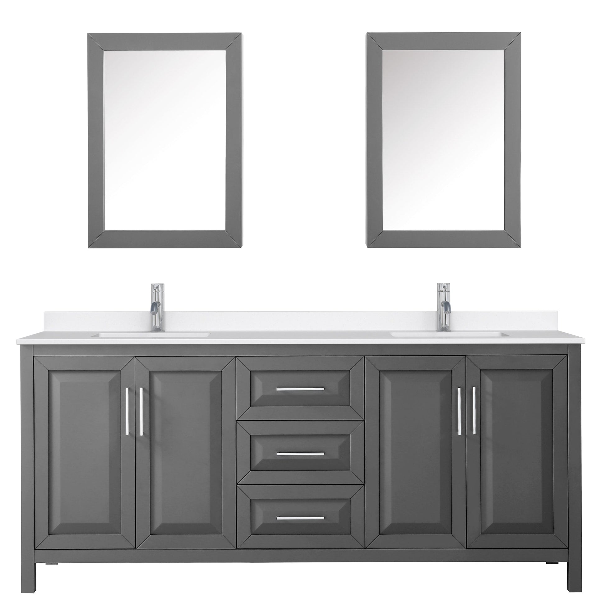 Wyndham Collection Daria 80" Double Bathroom Vanity in Dark Gray, White Quartz Countertop, Undermount Square Sinks (1-Hole), Polished Chrome Trim, Medicine Cabinets