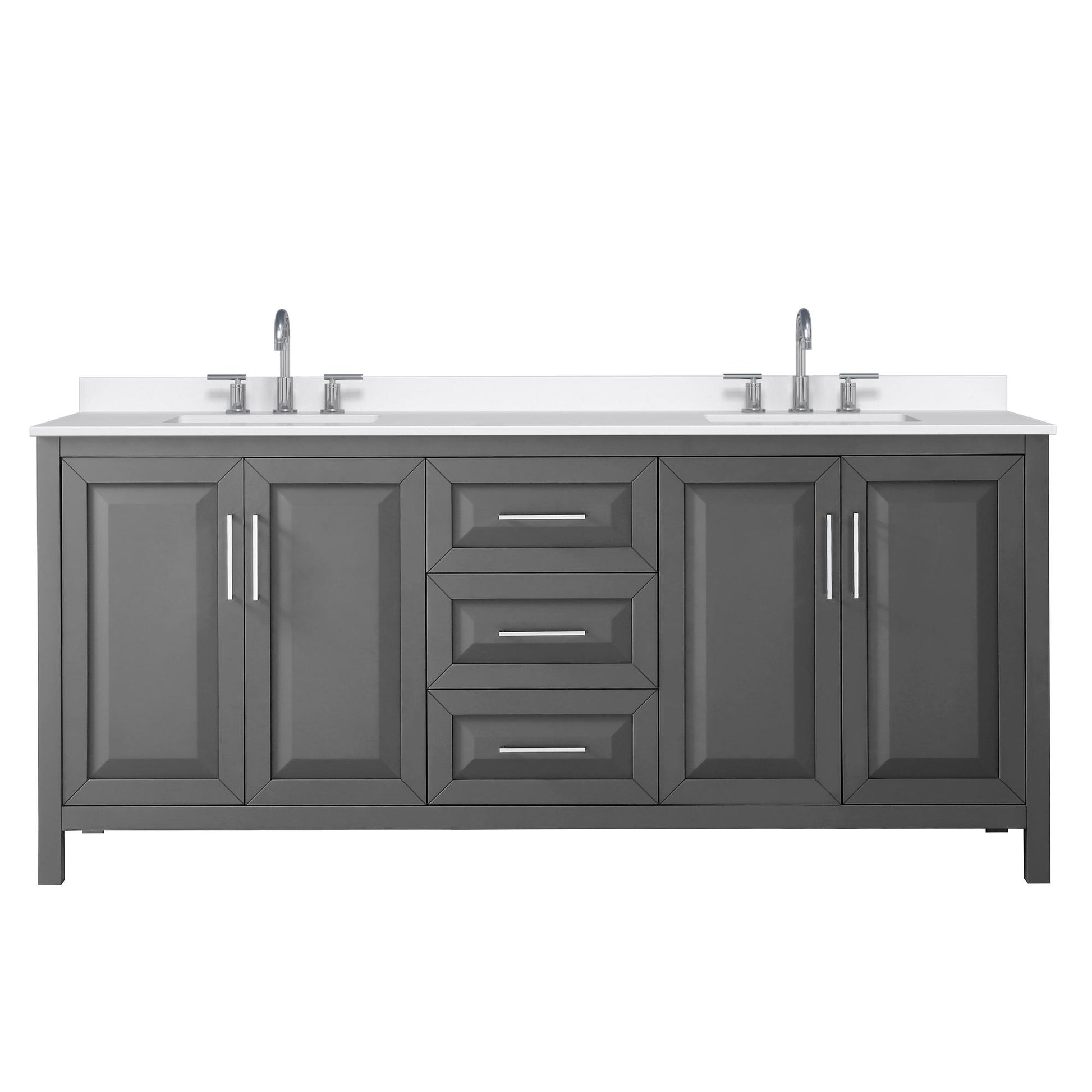 Wyndham Collection Daria 80" Double Bathroom Vanity in Dark Gray, White Quartz Countertop, Undermount Square Sinks (3-Hole), Polished Chrome Trim