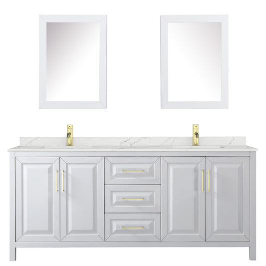 Wyndham Collection Daria 80" Double Bathroom Vanity in White, Giotto Quartz Countertop, Undermount Square Sinks (1-Hole), Brushed Gold Trim, Medicine Cabinets