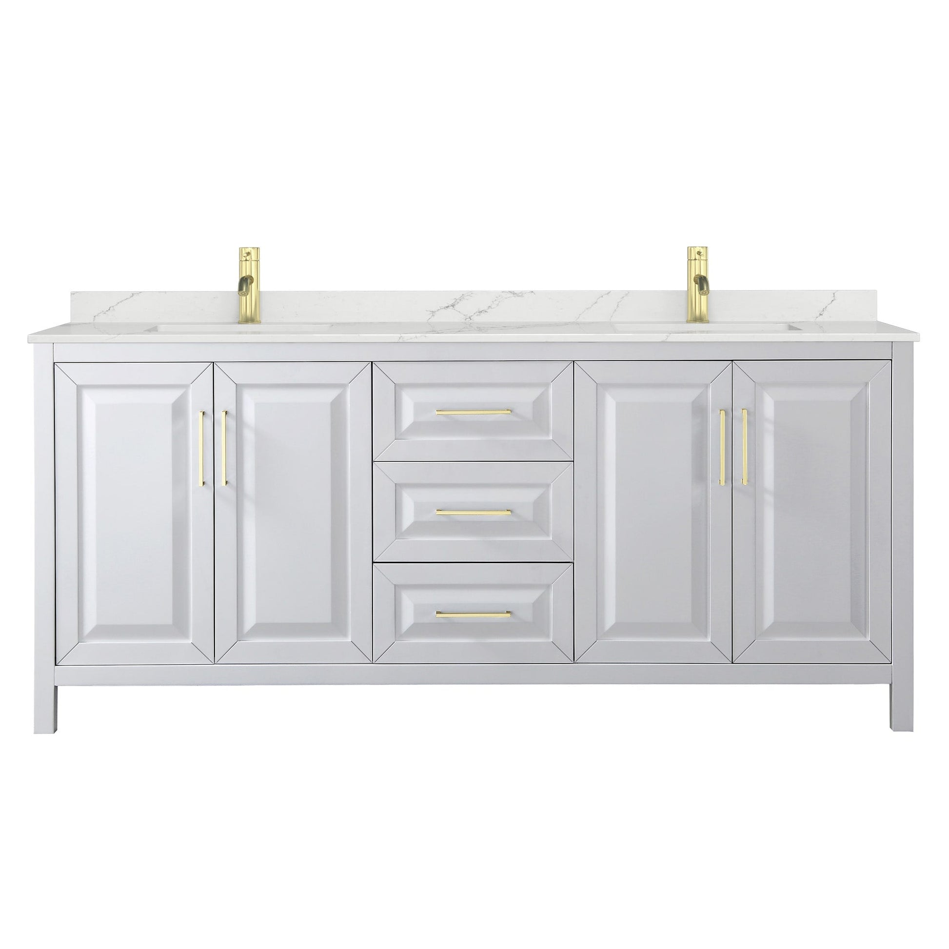 Wyndham Collection Daria 80" Double Bathroom Vanity in White, Giotto Quartz Countertop, Undermount Square Sinks (1-Hole), Brushed Gold Trim