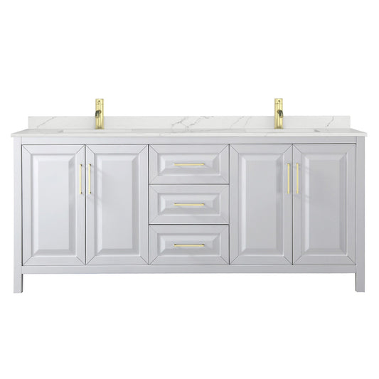 Wyndham Collection Daria 80" Double Bathroom Vanity in White, Giotto Quartz Countertop, Undermount Square Sinks (1-Hole), Brushed Gold Trim