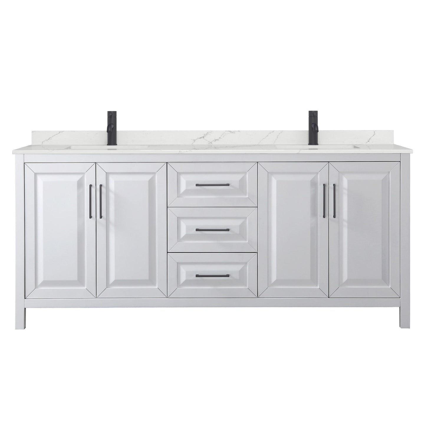 Wyndham Collection Daria 80" Double Bathroom Vanity in White, Giotto Quartz Countertop, Undermount Square Sinks (1-Hole), Matte Black Trim