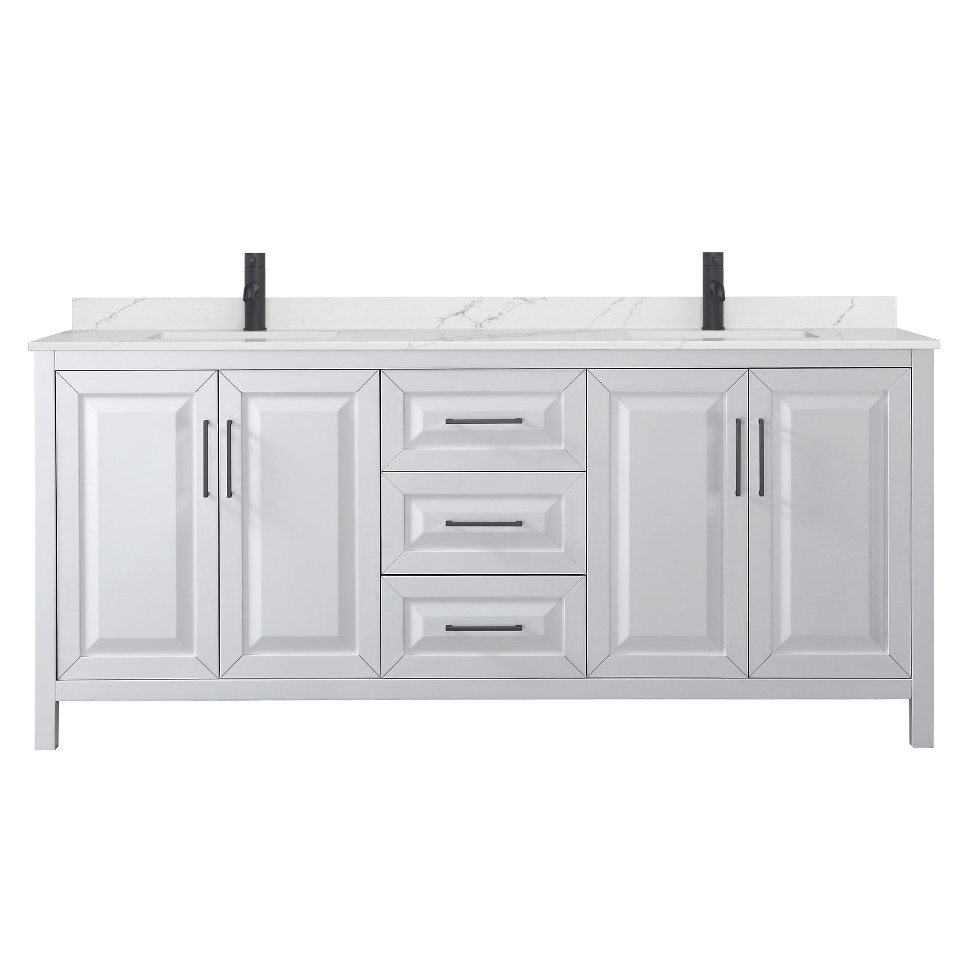 Wyndham Collection Daria 80" Double Bathroom Vanity in White, Giotto Quartz Countertop, Undermount Square Sinks (1-Hole), Matte Black Trim