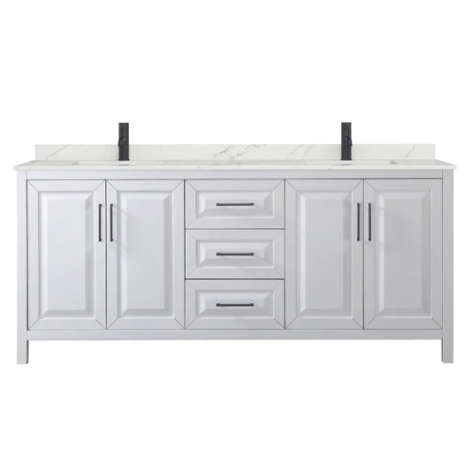 Wyndham Collection Daria 80" Double Bathroom Vanity in White, Giotto Quartz Countertop, Undermount Square Sinks (1-Hole), Matte Black Trim