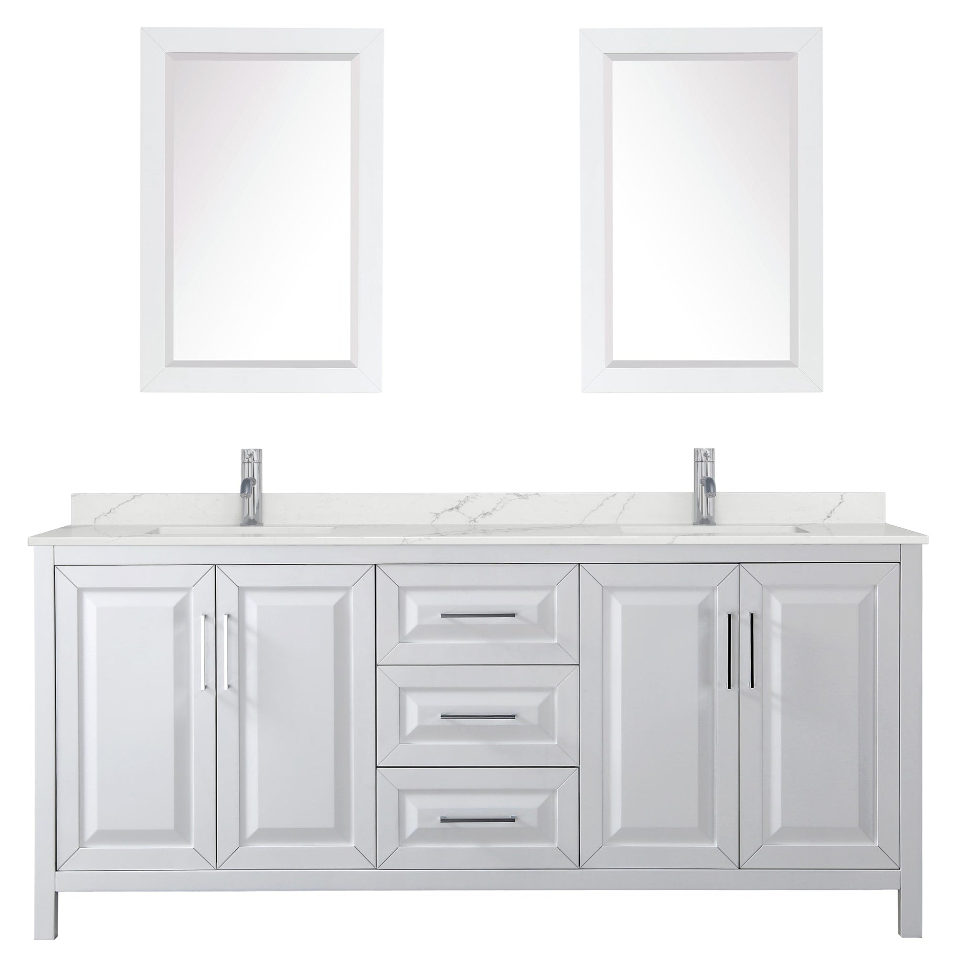 Wyndham Collection Daria 80" Double Bathroom Vanity in White, Giotto Quartz Countertop, Undermount Square Sinks (1-Hole), Polished Chrome Trim, 24" Mirrors