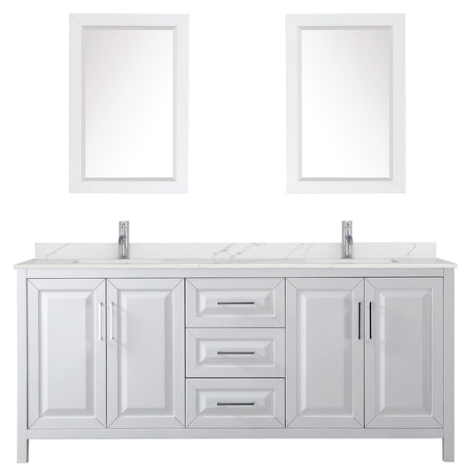 Wyndham Collection Daria 80" Double Bathroom Vanity in White, Giotto Quartz Countertop, Undermount Square Sinks (1-Hole), Polished Chrome Trim, 24" Mirrors