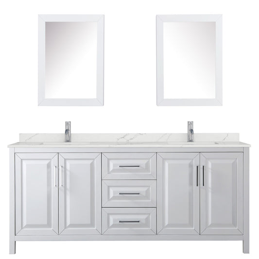 Wyndham Collection Daria 80" Double Bathroom Vanity in White, Giotto Quartz Countertop, Undermount Square Sinks (1-Hole), Polished Chrome Trim, Medicine Cabinets