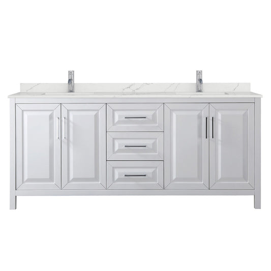 Wyndham Collection Daria 80" Double Bathroom Vanity in White, Giotto Quartz Countertop, Undermount Square Sinks (1-Hole), Polished Chrome Trim