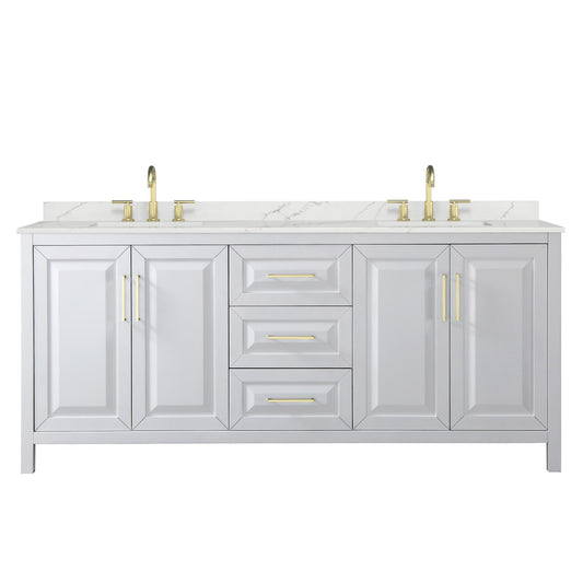 Wyndham Collection Daria 80" Double Bathroom Vanity in White, Giotto Quartz Countertop, Undermount Square Sinks (3-Hole), Brushed Gold Trim